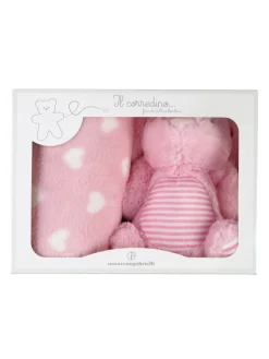 Nazareno Gabrielli Set regalo per neonati con coperta in pile e pupazzo coniglio - rosa