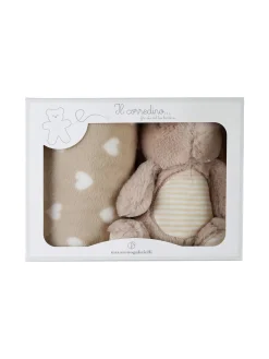 Nazareno Gabrielli Set regalo per neonati con coperta in pile e pupazzo coniglio - panna