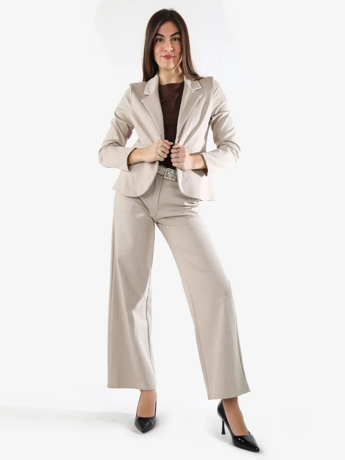 New Gj Blazer donna spigato con bottone - beige