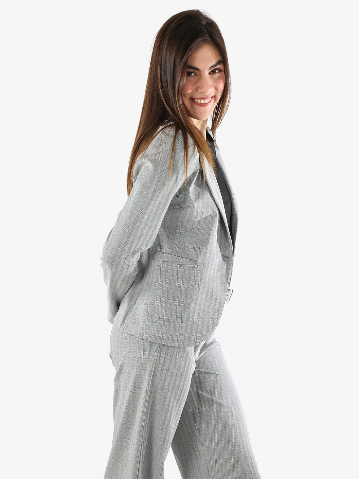 New Gj Blazer donna spigato con bottone - grigio