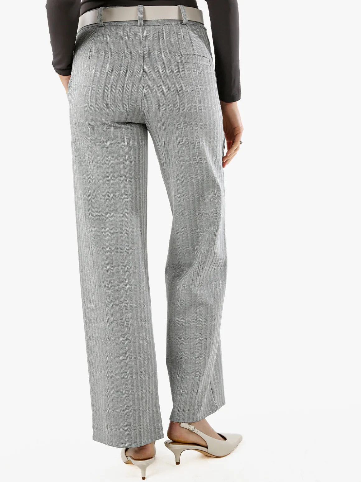 New Gj Pantaloni donna a palazzo spigati con cintura - grigio