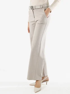 New Gj Pantaloni donna a palazzo spigati con cintura - beige
