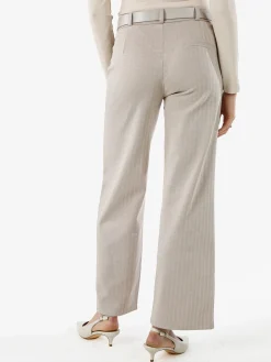 New Gj Pantaloni donna a palazzo spigati con cintura - beige