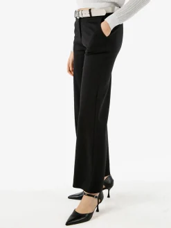 New Gj Pantaloni donna a palazzo spigati con cintura - nero