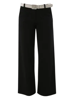 New Gj Pantaloni donna a palazzo spigati con cintura - nero
