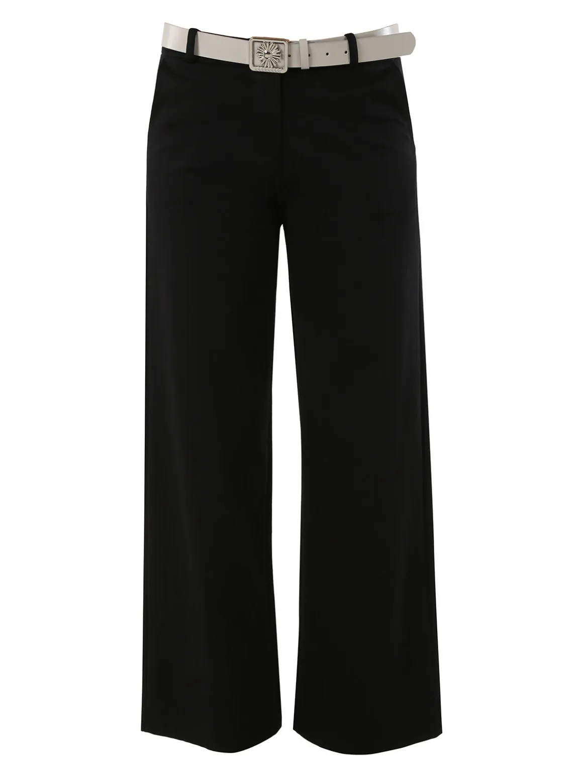 New Gj Pantaloni donna a palazzo spigati con cintura - nero