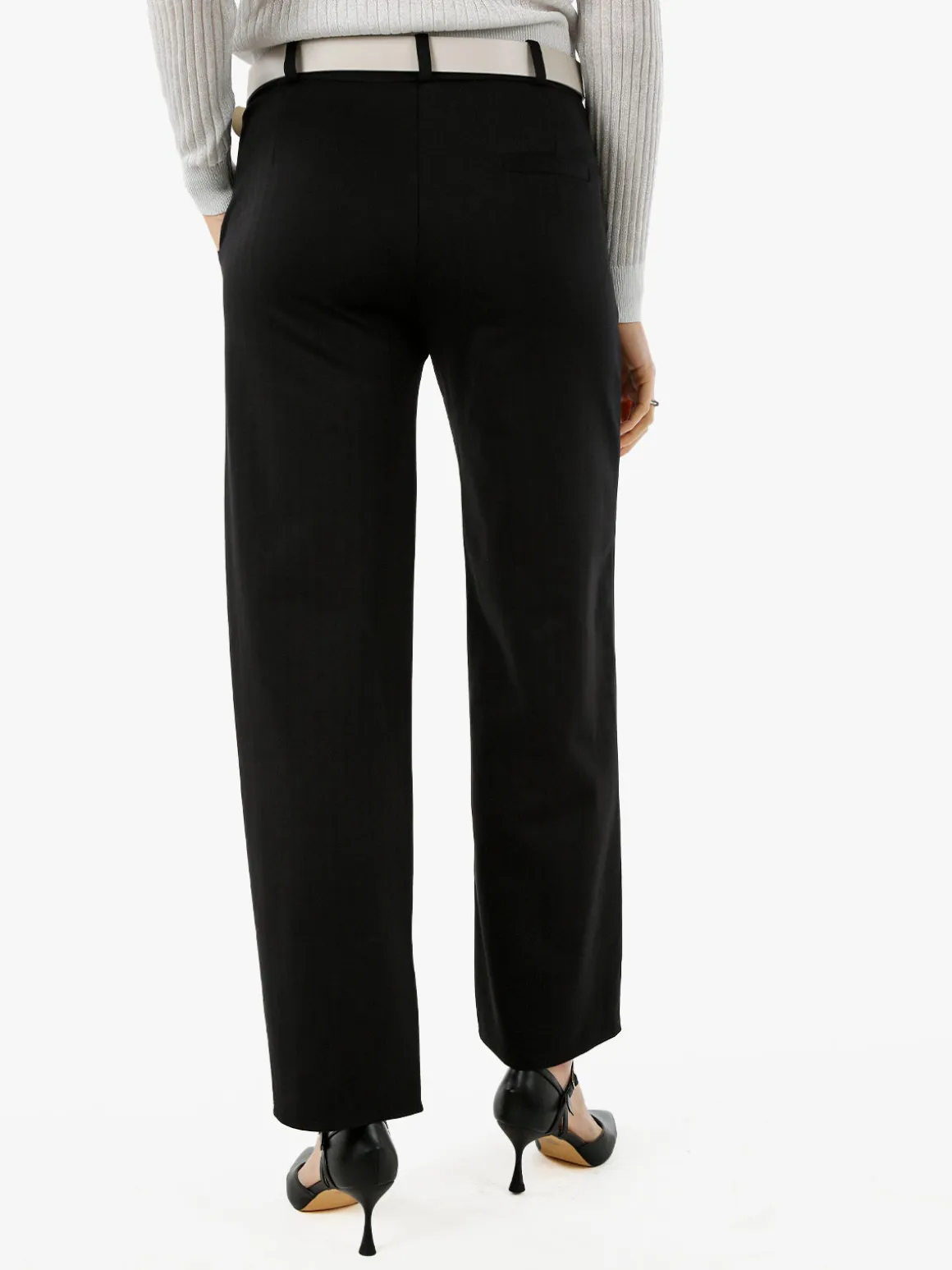 New Gj Pantaloni donna a palazzo spigati con cintura - nero