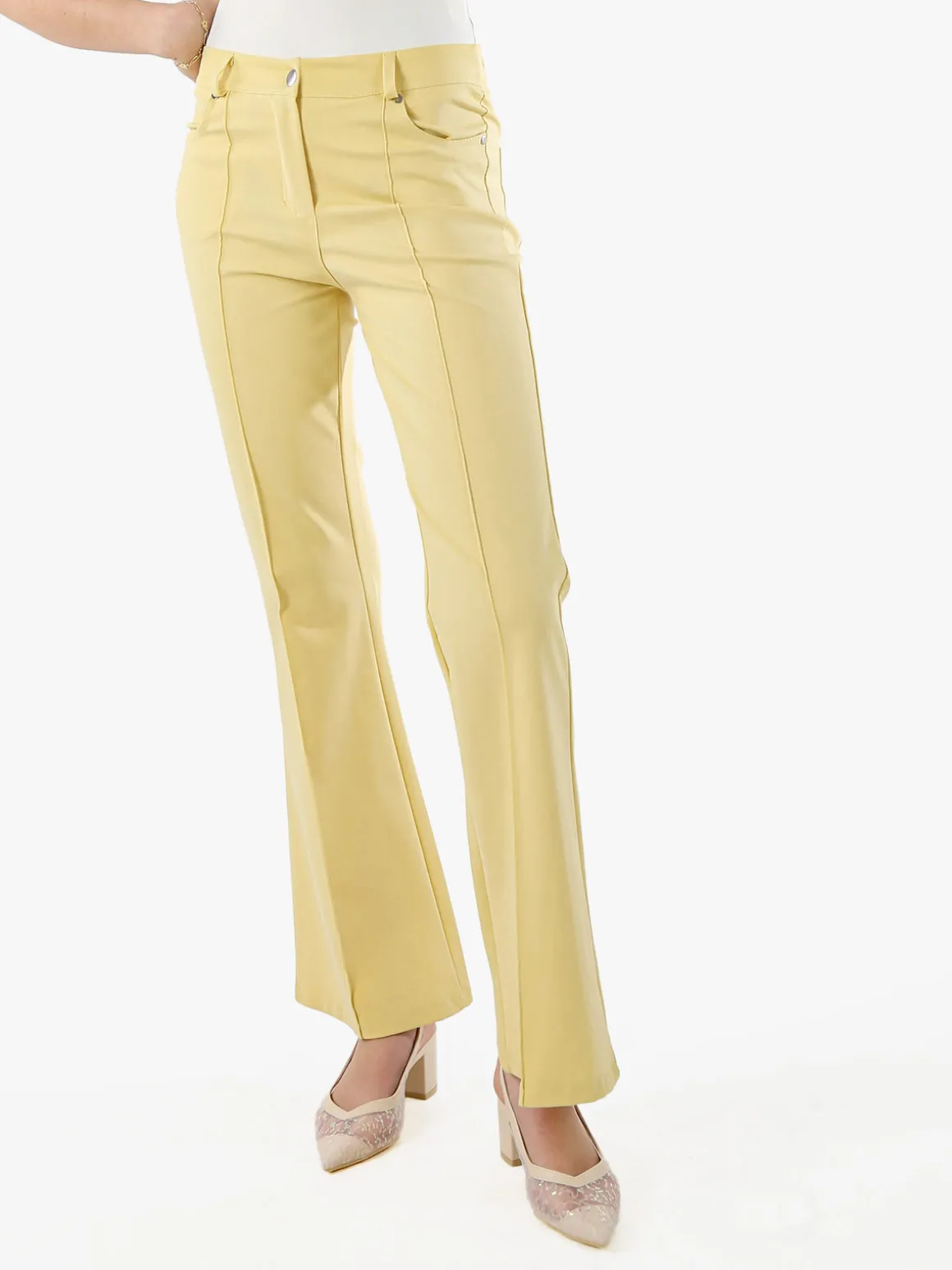 New Gj Pantaloni donna a zampa con cucitura centrale - giallo