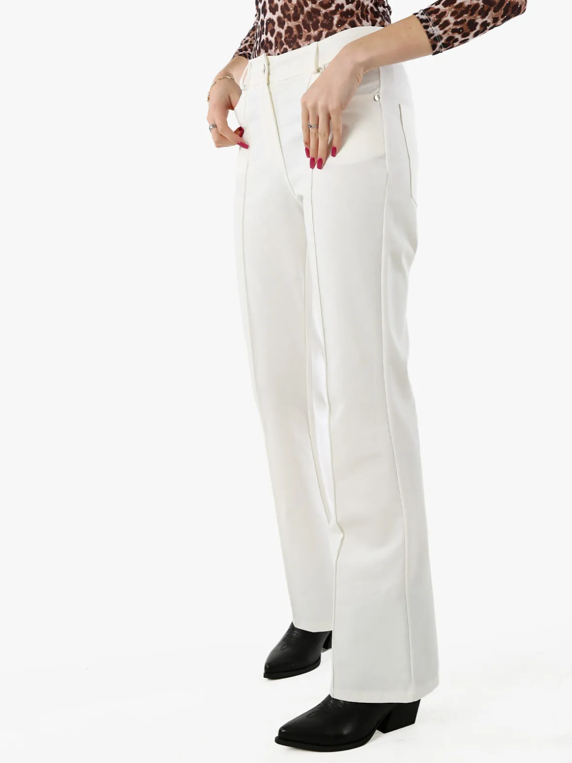 New Gj Pantaloni donna a zampa con cucitura centrale - bianco
