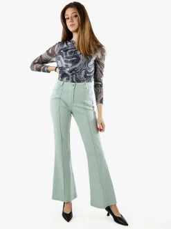 New Gj Pantaloni donna a zampa con cucitura centrale - acqua marina