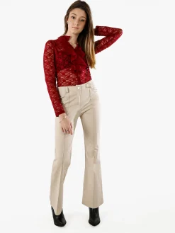 New Gj Pantaloni donna a zampa con cucitura centrale - beige