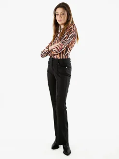 New Gj Pantaloni donna a zampa con cucitura centrale - nero