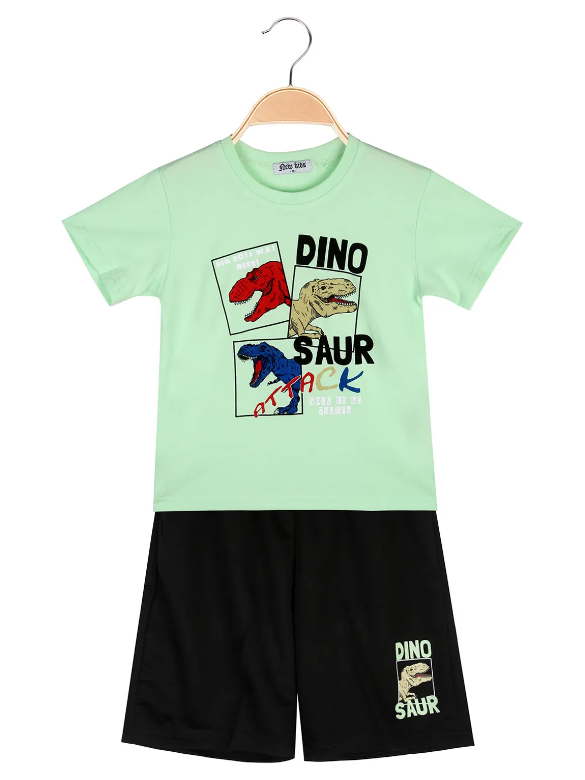 New Kids Completo corto da bambino con t-shirt dinosauro e bermuda
