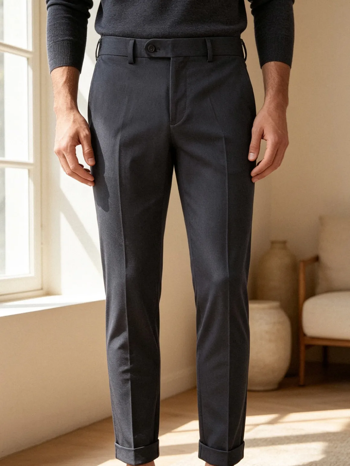 New Marshll Pantaloni da uomo in cotone con risvolti sul finale - avion