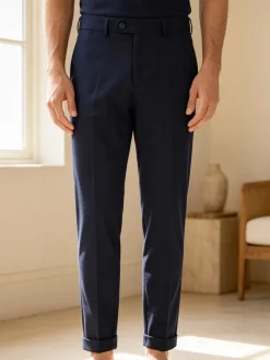 New Marshll Pantaloni da uomo in cotone con risvolti sul finale - blu