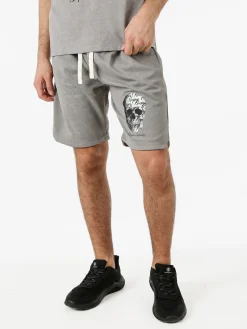 New Mentality Bermuda da uomo con coulisse e stampa teschio - grigio