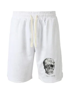 New Mentality Bermuda da uomo con coulisse e stampa teschio - bianco