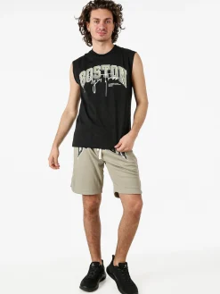 New Mentality Canotta girocollo da uomo in cotone con stampa scritta - nero