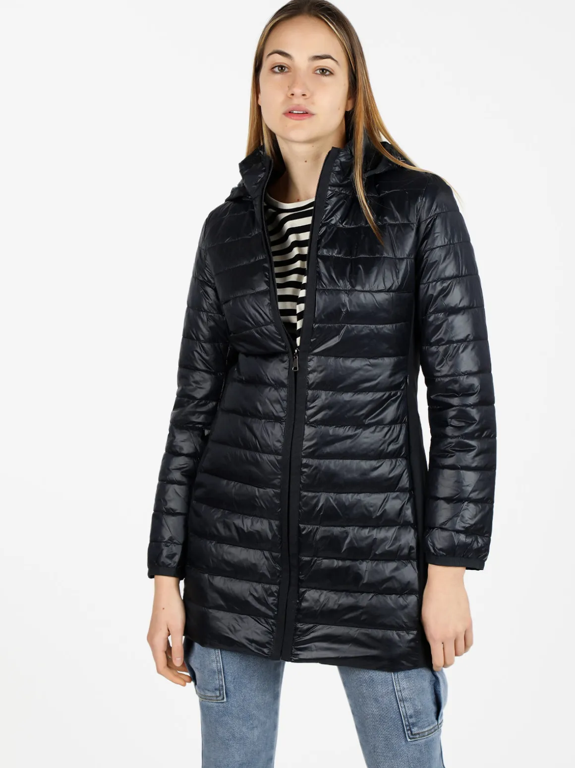 Non Solo Moda Giubbotto donna lungo modello 100grammi con cappuccio