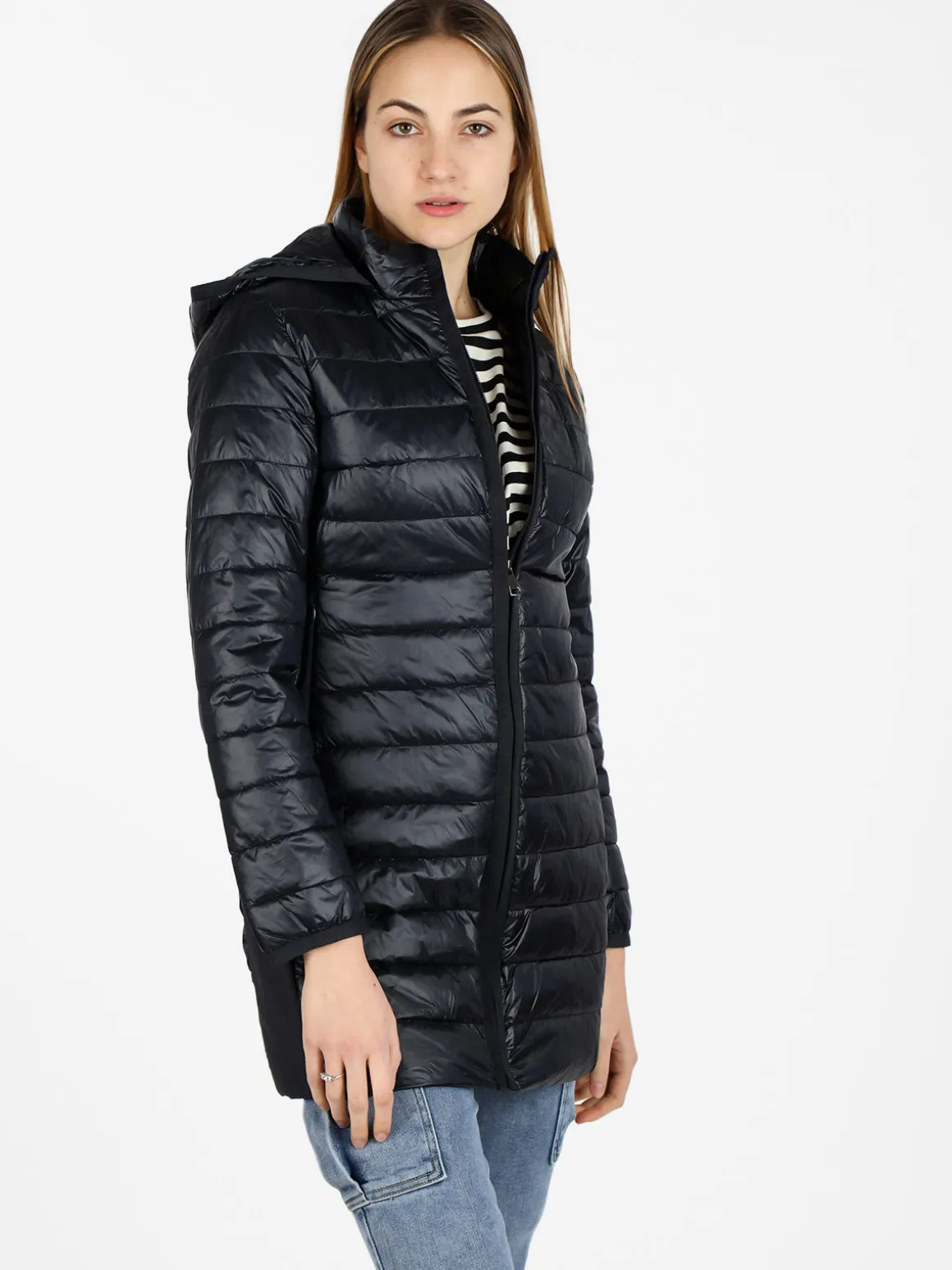 Non Solo Moda Giubbotto donna lungo modello 100grammi con cappuccio