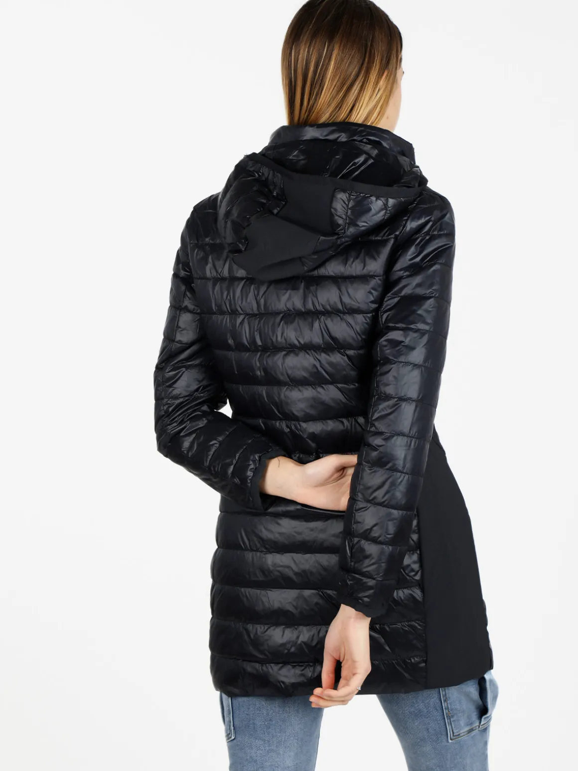 Non Solo Moda Giubbotto donna lungo modello 100grammi con cappuccio