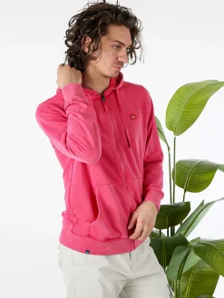 Norway Felpa da uomo full zip con cappuccio e stampa dietro - fucsia