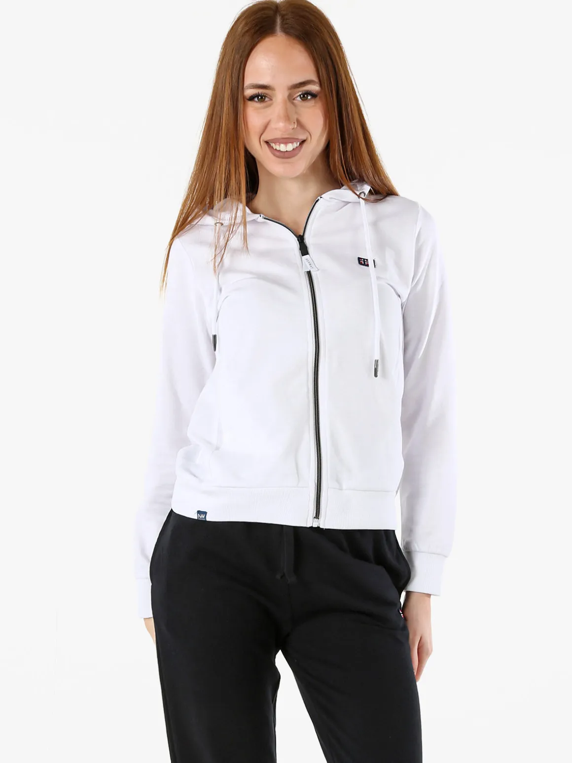 Norway Felpa donna full zip con cappuccio - bianco