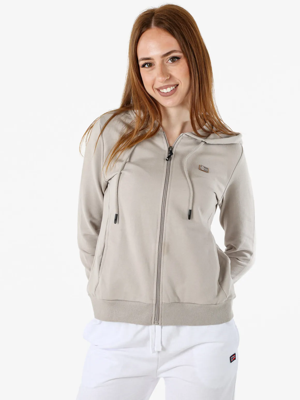 Norway Felpa donna full zip con cappuccio - sabbia