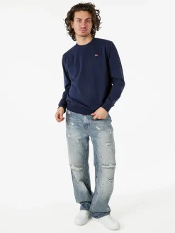 Norway Felpa girocollo da uomo in misto cotone con logo - blu scuro