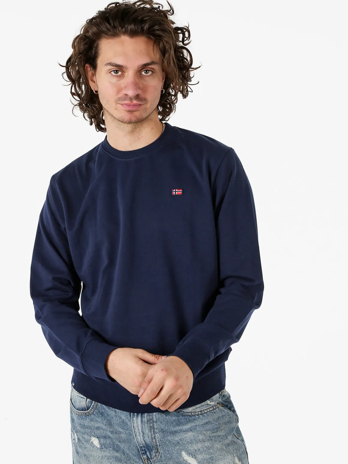 Norway Felpa girocollo da uomo in misto cotone con logo - blu scuro