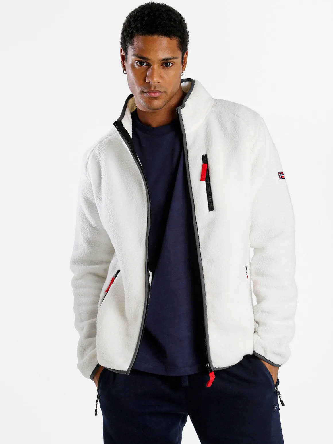 Norway Felpa in pile da uomo con zip intera - bianco