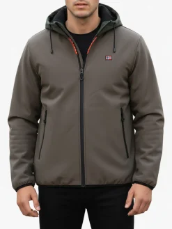 Norway Giacca impermeabile da uomo con cappuccio e interno in pile - marrone