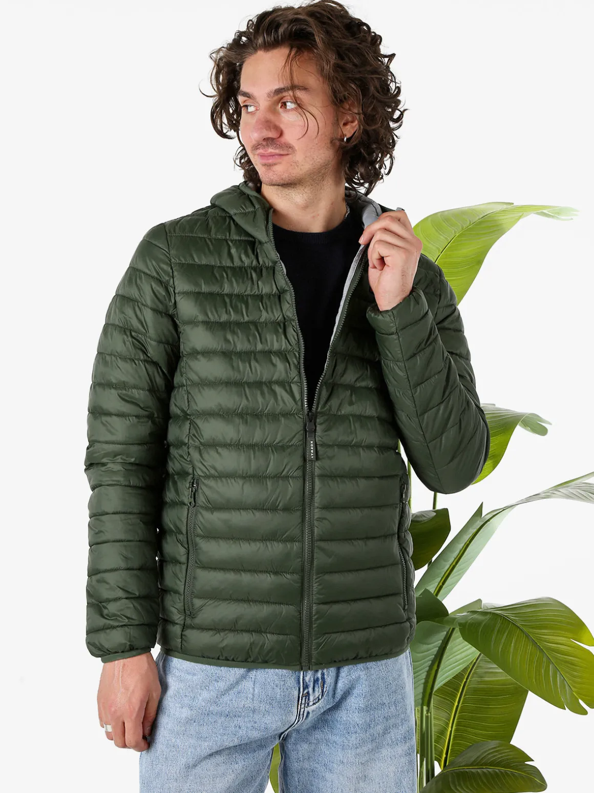 Norway Giubbino da uomo modello 100 grammi con cappuccio e zip - militare