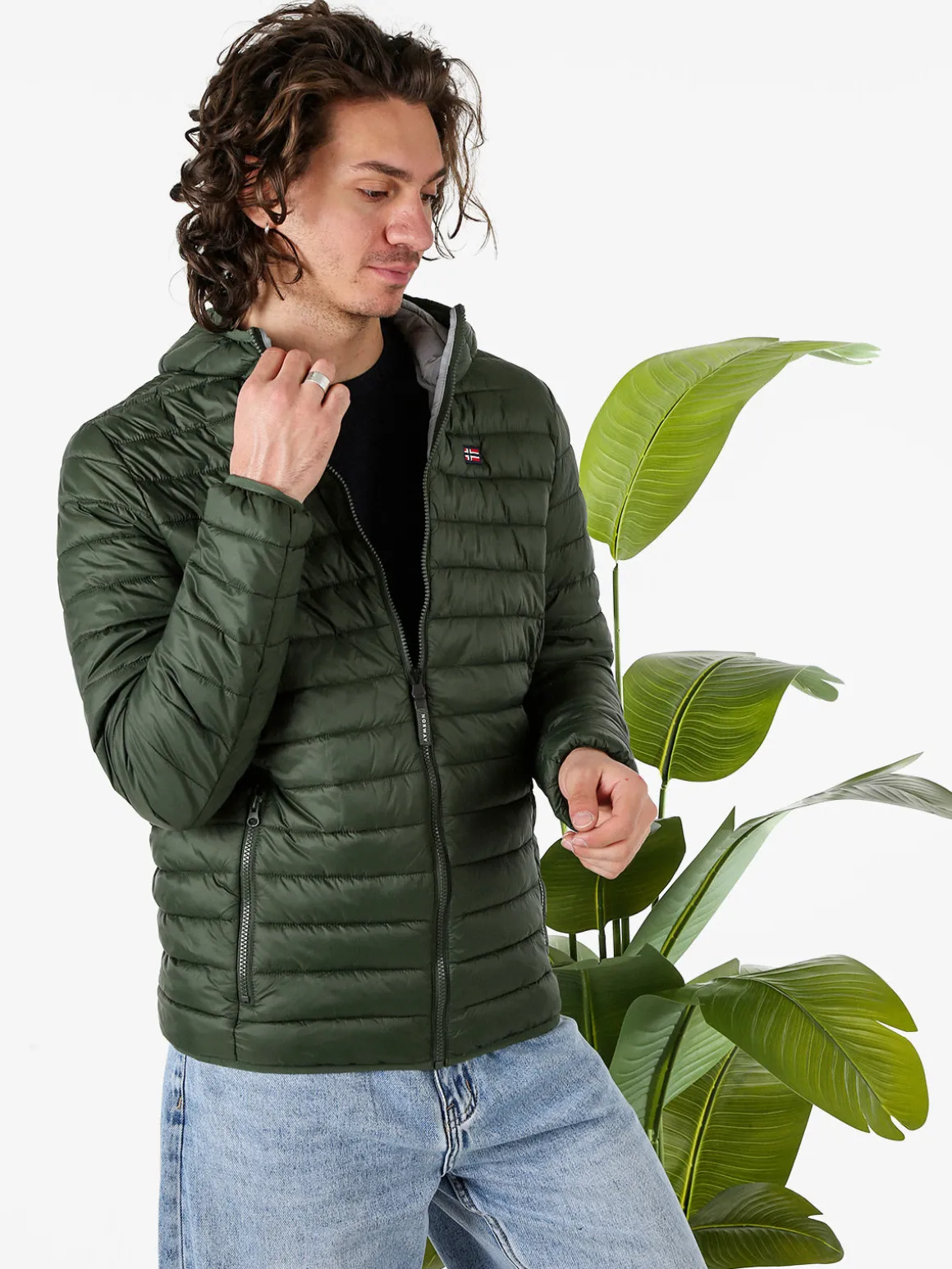 Norway Giubbino da uomo modello 100 grammi con cappuccio e zip - militare