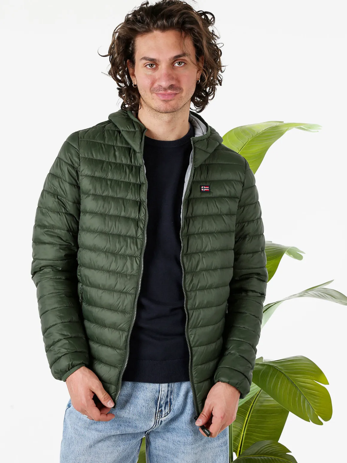 Norway Giubbino da uomo modello 100 grammi con cappuccio e zip - militare