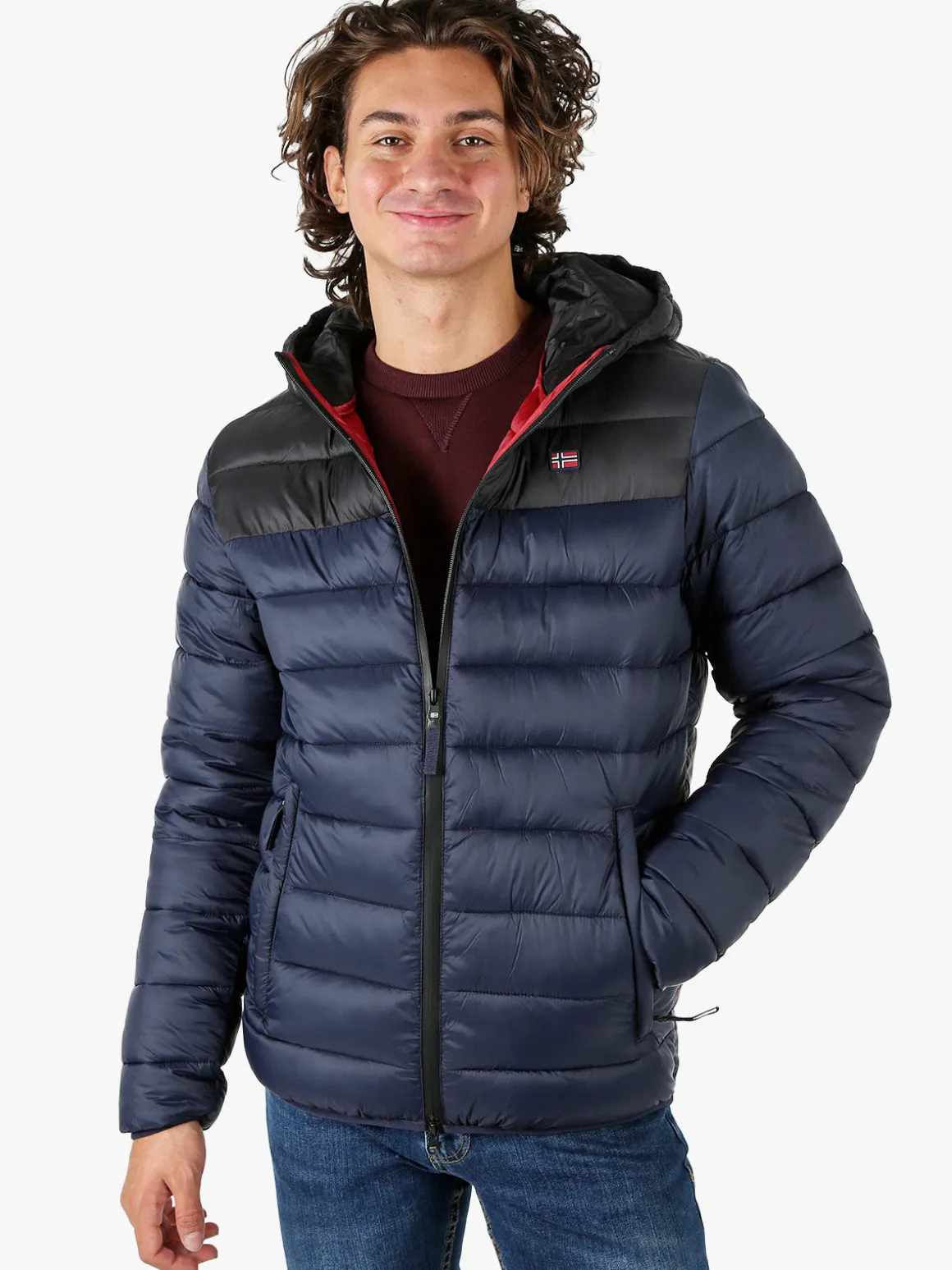 Norway Giubbotto imbottito da uomo con cappuccio e zip - blu scuro