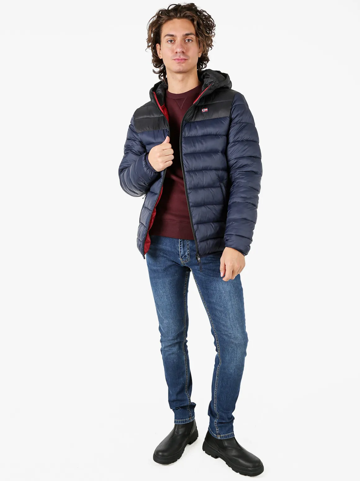 Norway Giubbotto imbottito da uomo con cappuccio e zip - blu scuro