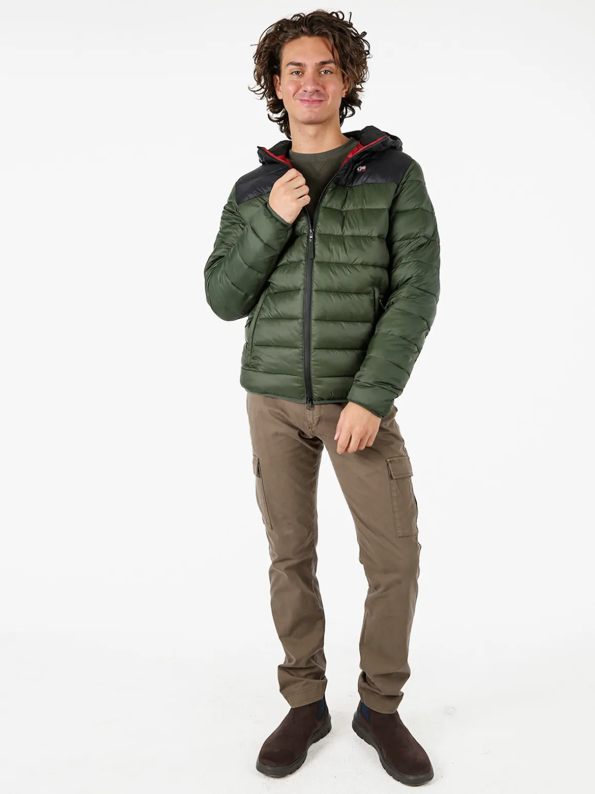 Norway Giubbotto imbottito da uomo con cappuccio e zip - militare