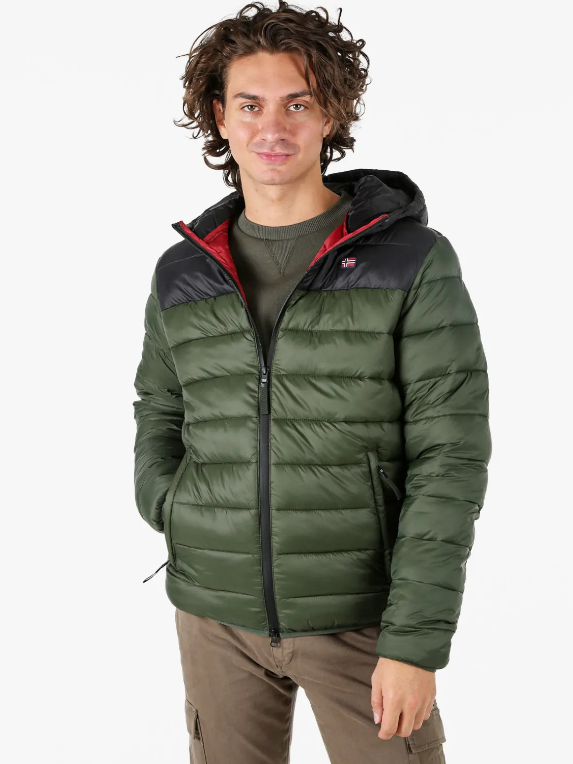 Norway Giubbotto imbottito da uomo con cappuccio e zip - militare