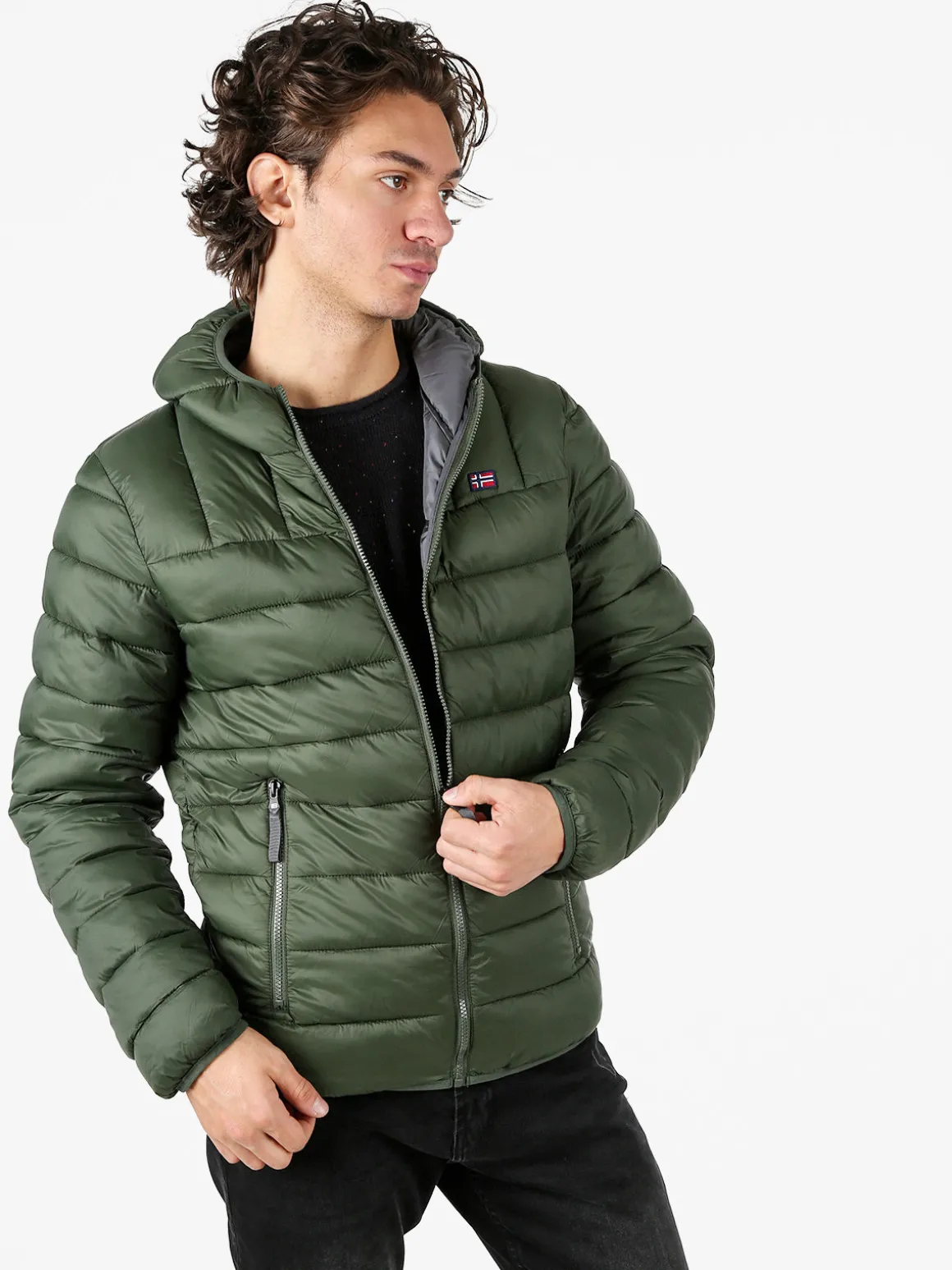 Norway Giubbotto piumino da uomo con cappuccio e zip - blu scuro