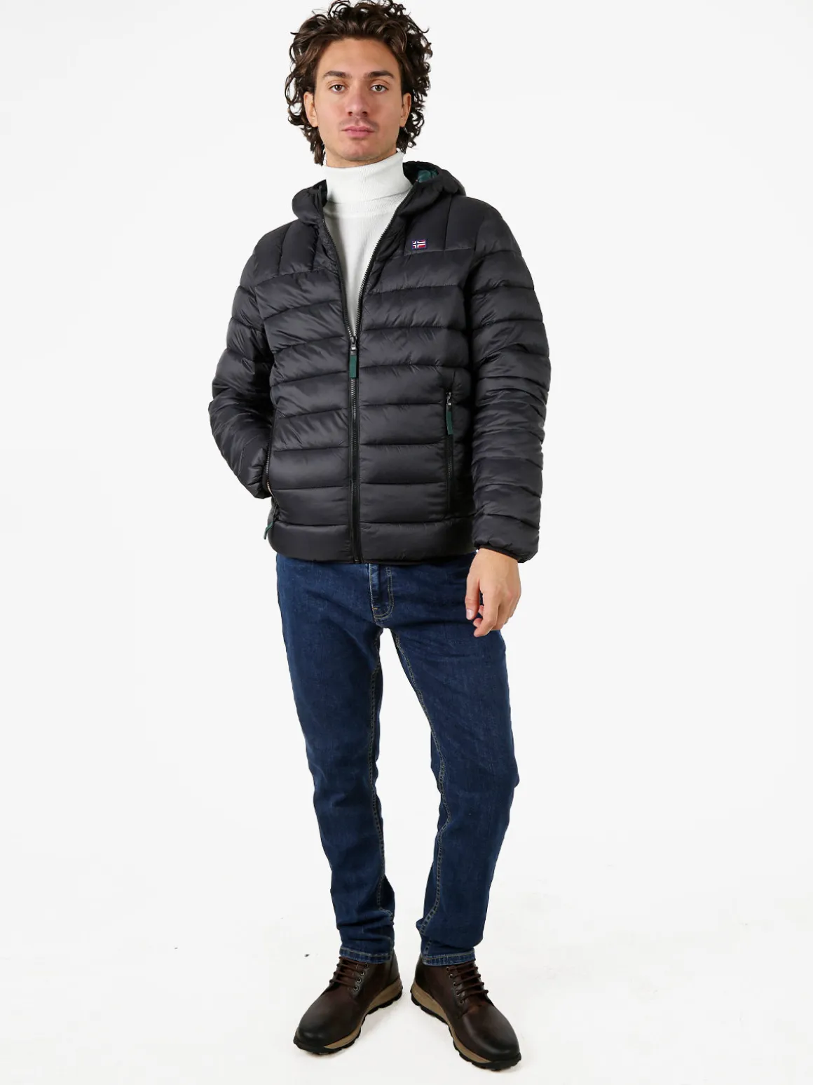 Norway Giubbotto piumino da uomo con cappuccio e zip - nero
