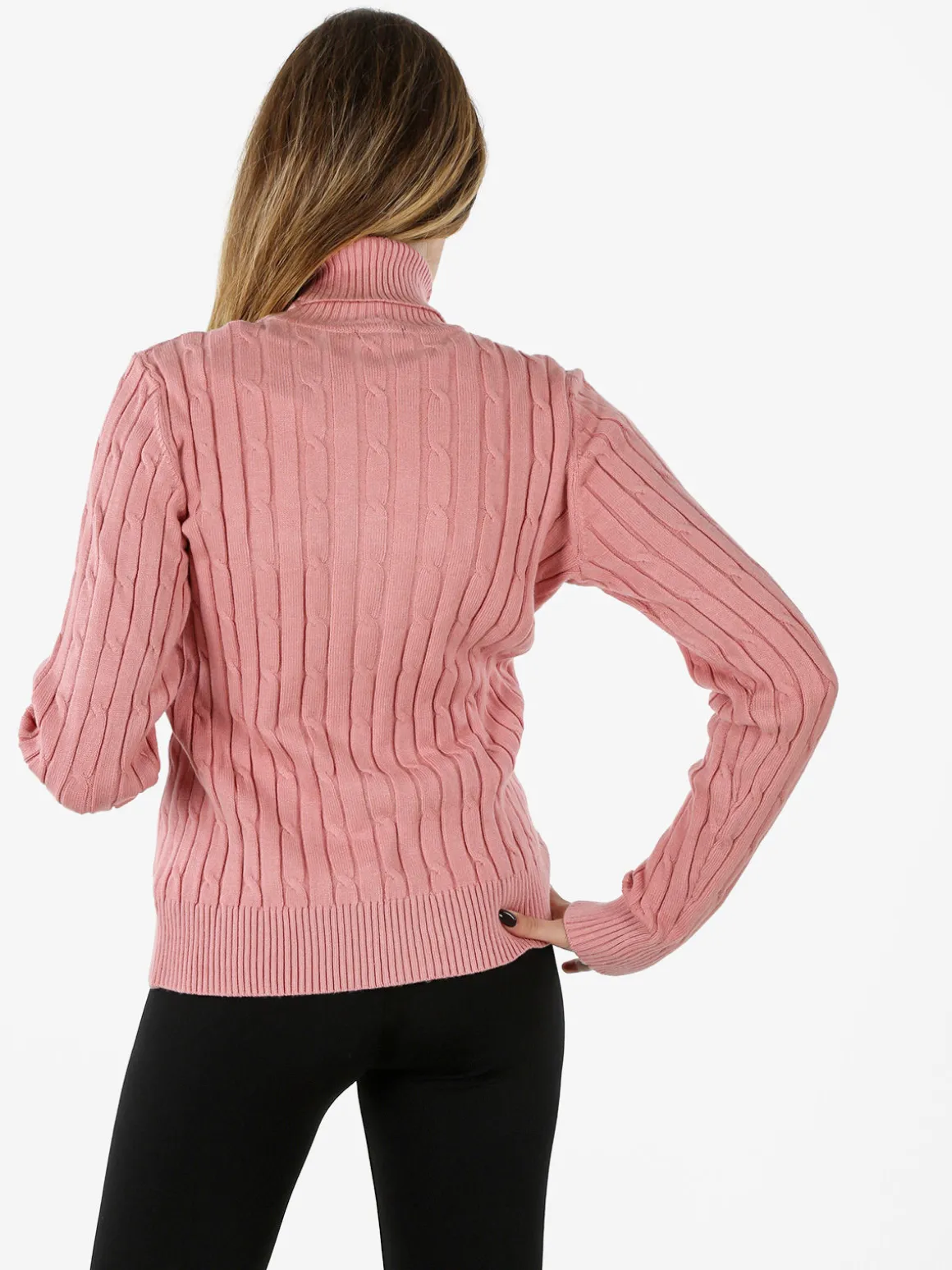 Norway Maglione dolcevita donna a trecce - rosa
