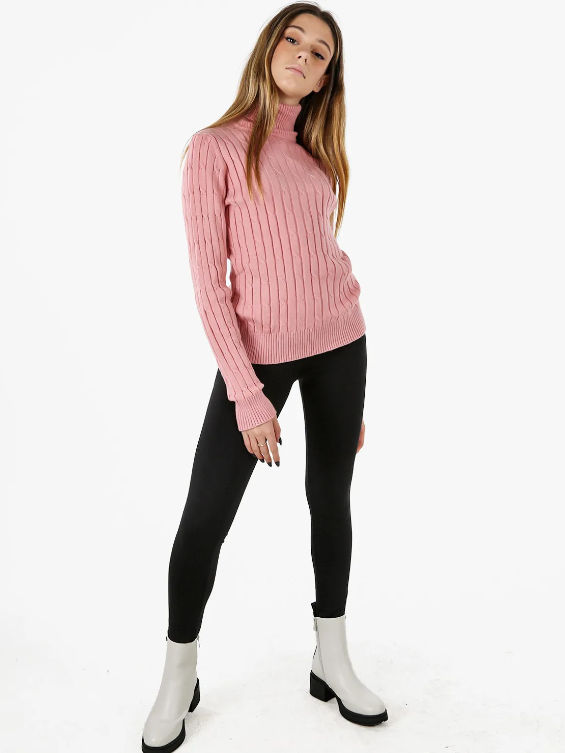 Norway Maglione dolcevita donna a trecce - rosa