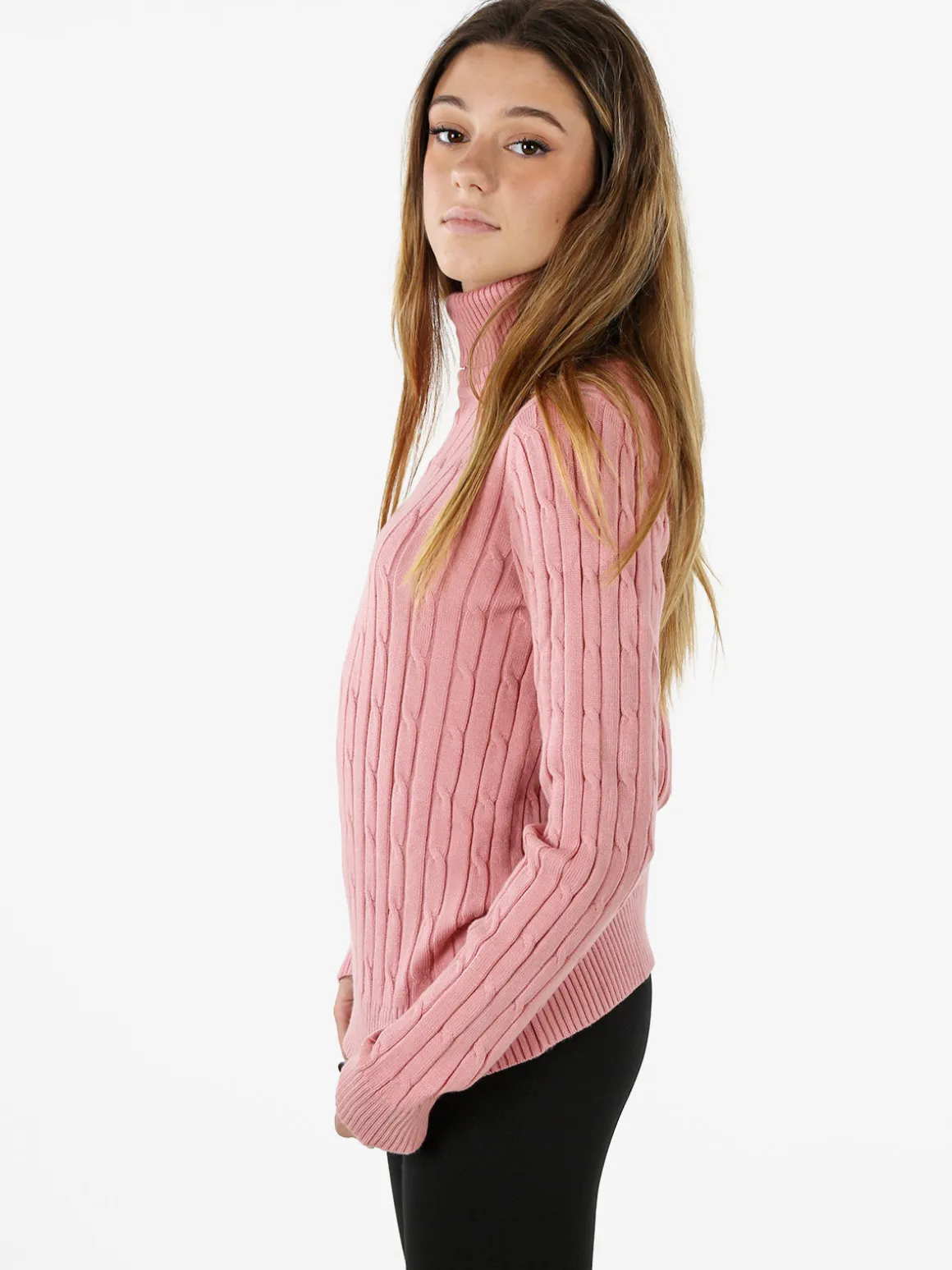 Norway Maglione dolcevita donna a trecce - rosa