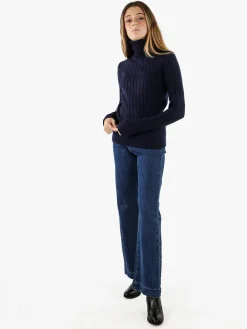 Norway Maglione dolcevita donna a trecce - blu scuro
