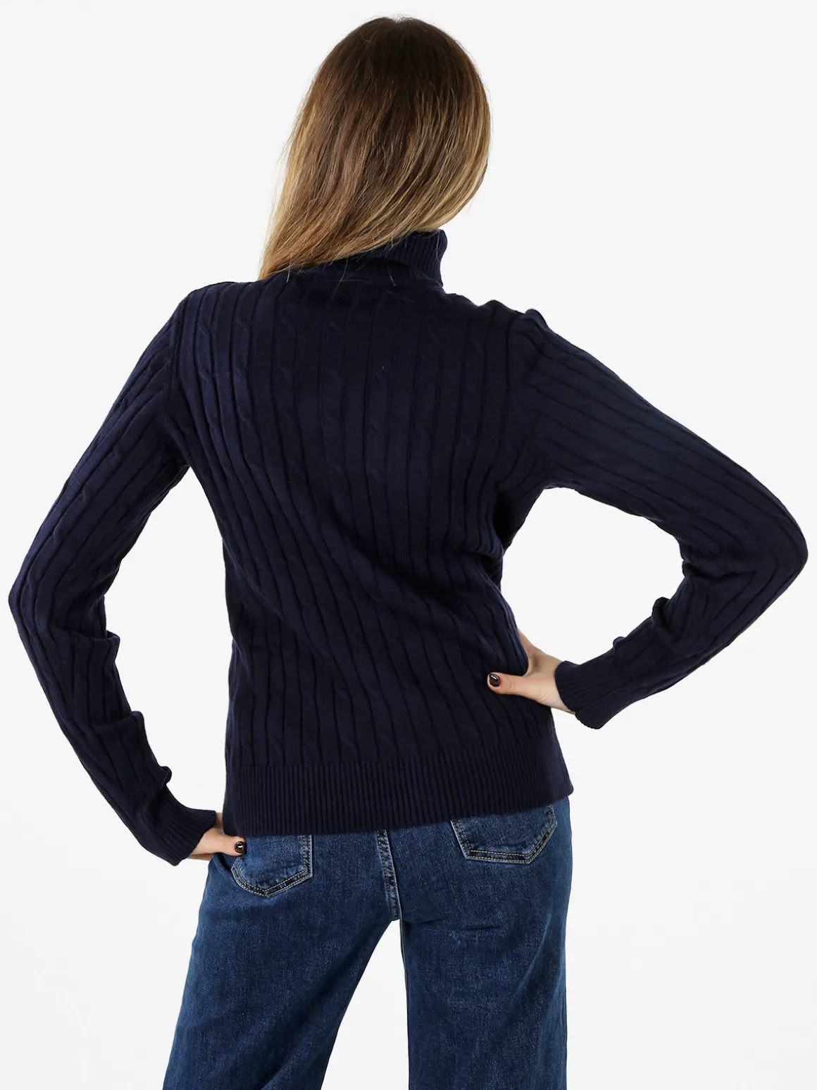 Norway Maglione dolcevita donna a trecce - blu scuro