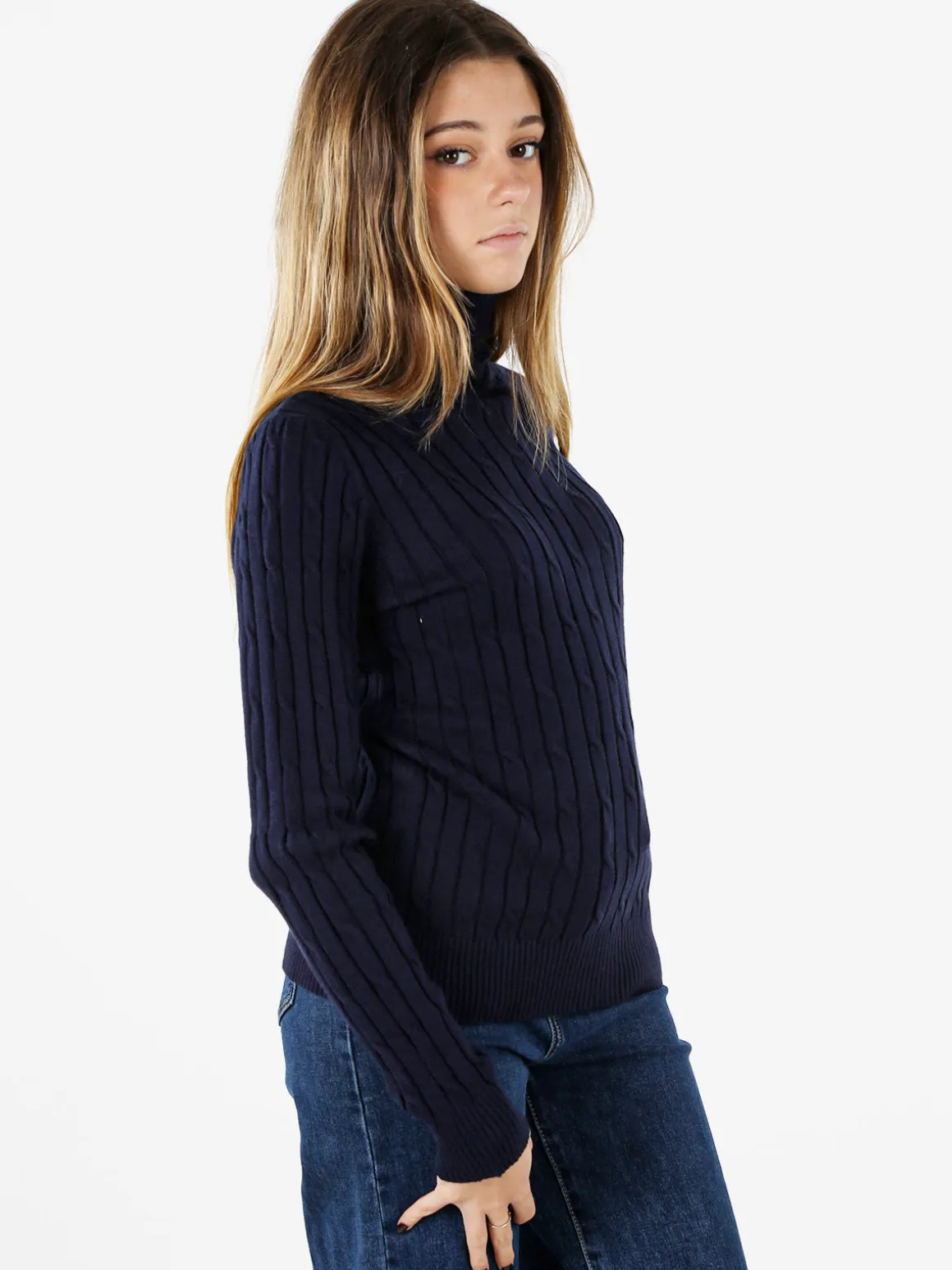 Norway Maglione dolcevita donna a trecce - blu scuro