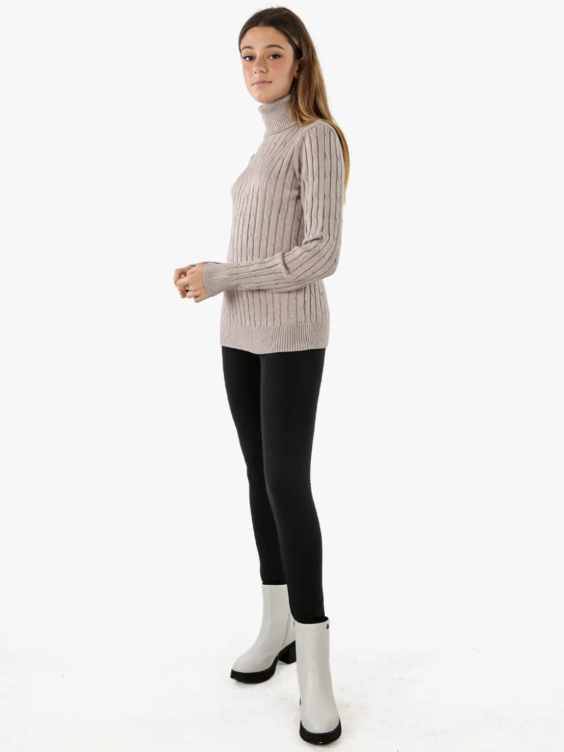 Norway Maglione dolcevita donna a trecce - sabbia
