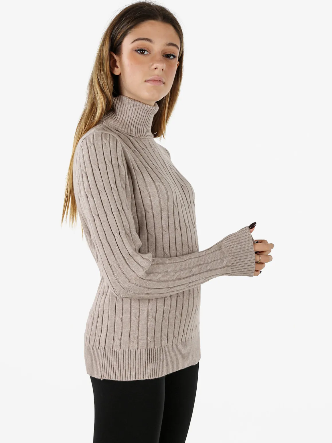 Norway Maglione dolcevita donna a trecce - sabbia