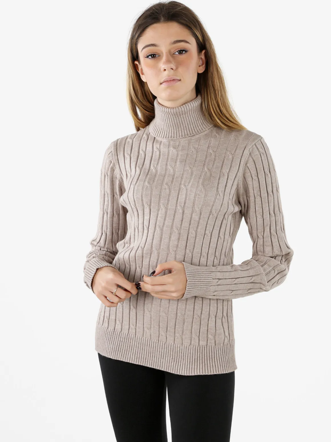 Norway Maglione dolcevita donna a trecce - sabbia